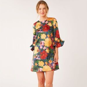 NWT Abbey Glass Bronwyn Dress, Full Bloom Satin, L